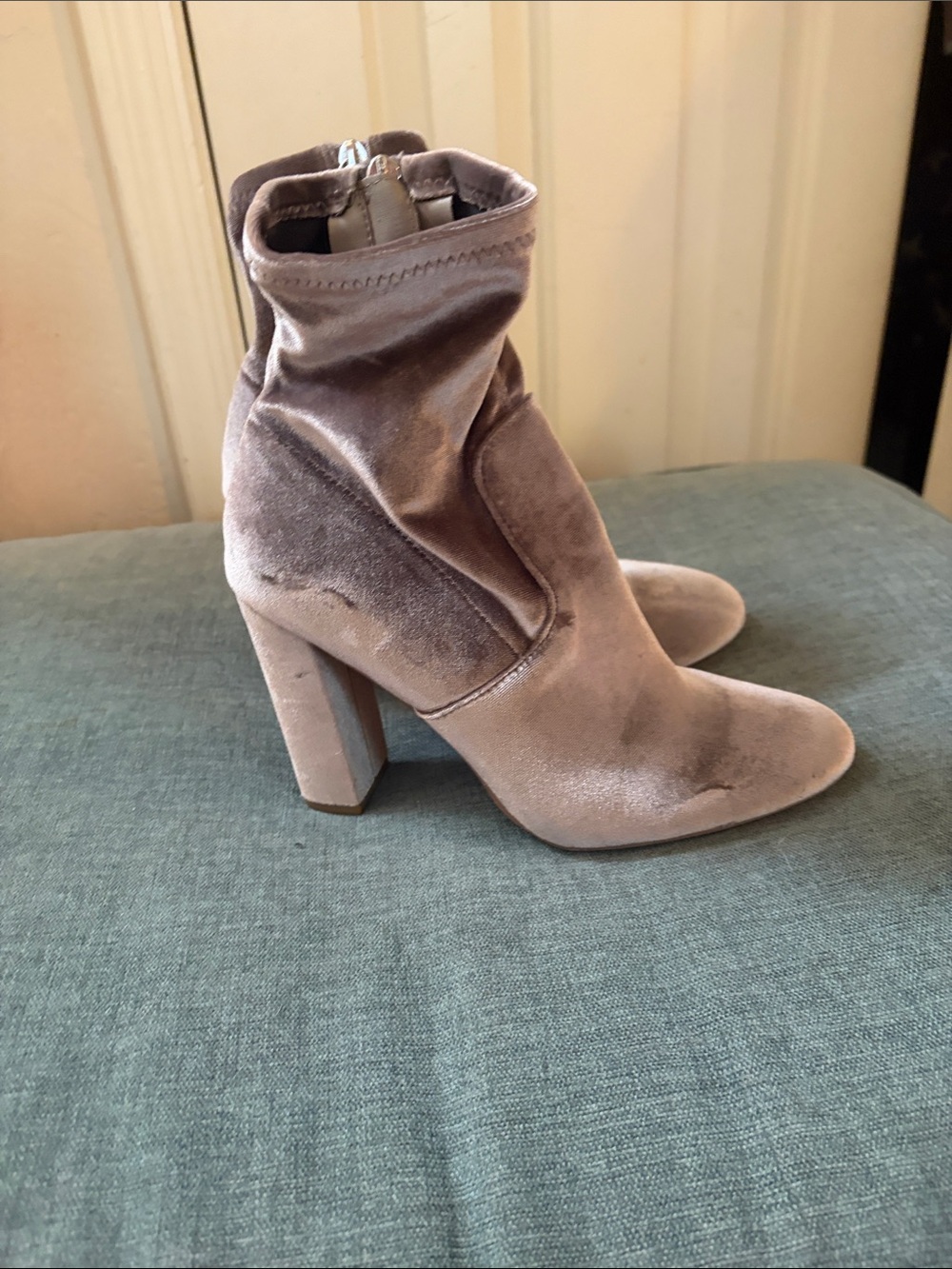 Steve Madden Velvet Block Heel Ankle Boots - Taupe